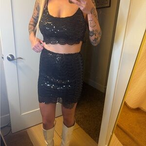 Black Sequin Women's Skirt set